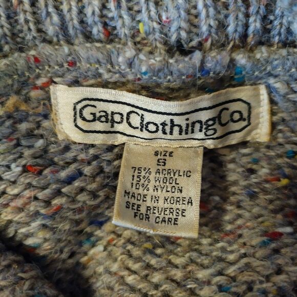 Vtg Gap 1980s Chunky Argyle Sweater Triangle Button Collar Wool Womens S - Picture 4 of 4